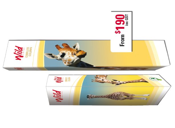 Folded corflute column displays from Wild Digital.